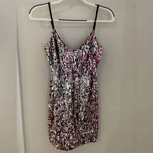 Cosmopolitan Silver & Magenta Sequin Mini Dress
